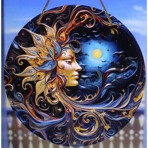 Sun Moon & Floral Decorative Suncatcher Home Decor 8" Window Hanging Acrylic NIP